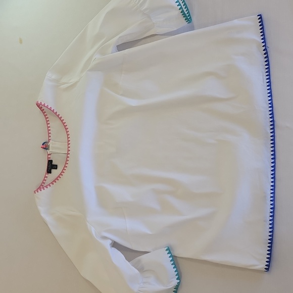 Talbot's White Bell Sleeve Blousey Top. Embroidered Trim. Size 1XP - Picture 2 of 11